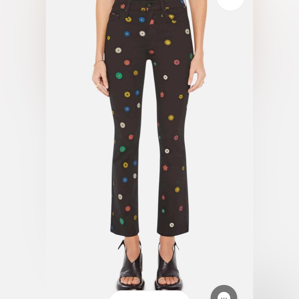 MOTHER Black Cropped Jeans with Colorful Floral Pattern